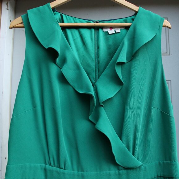 Boden Dolly Green Ruffle Sleeveless Wide Leg Pleated Jumpsuit 14R - Picture 3 of 3